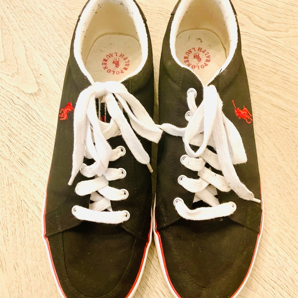 Men Polo by Ralph Lauren Black and Red Sneakers Classic Design